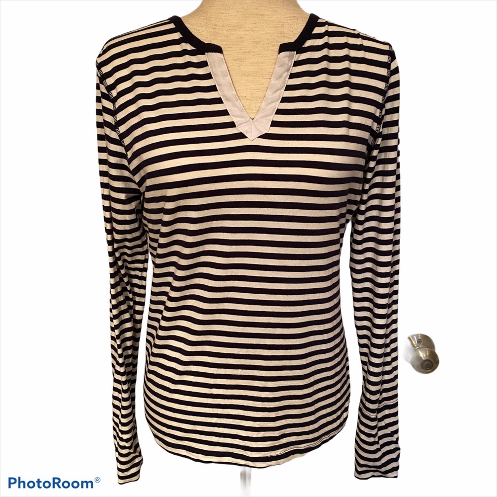 PINK PINEAPPLE TOP TEE LONG SLEEVE BLUE WHITE STRIPE Size M